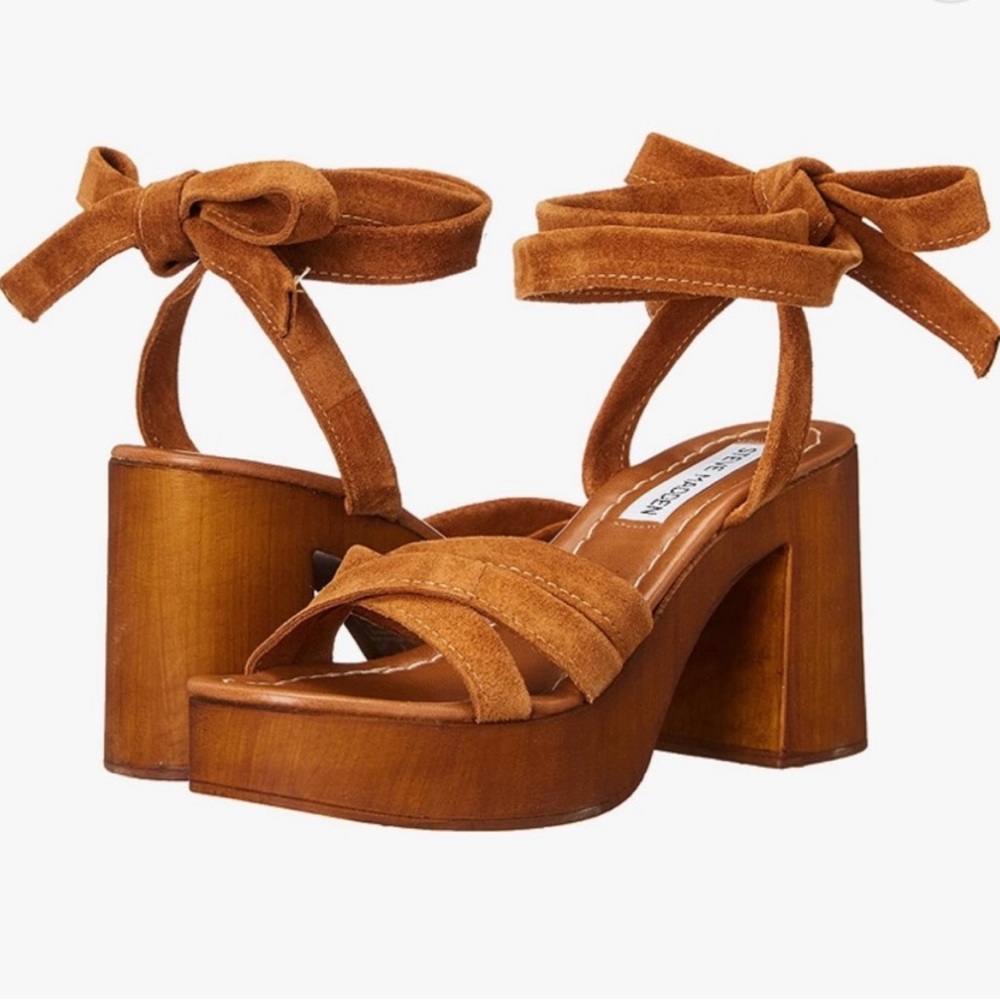 STEVE MADDEN RYDLEY WOMENS SUEDE BLOCK HEEL PLATFORM SANDALS